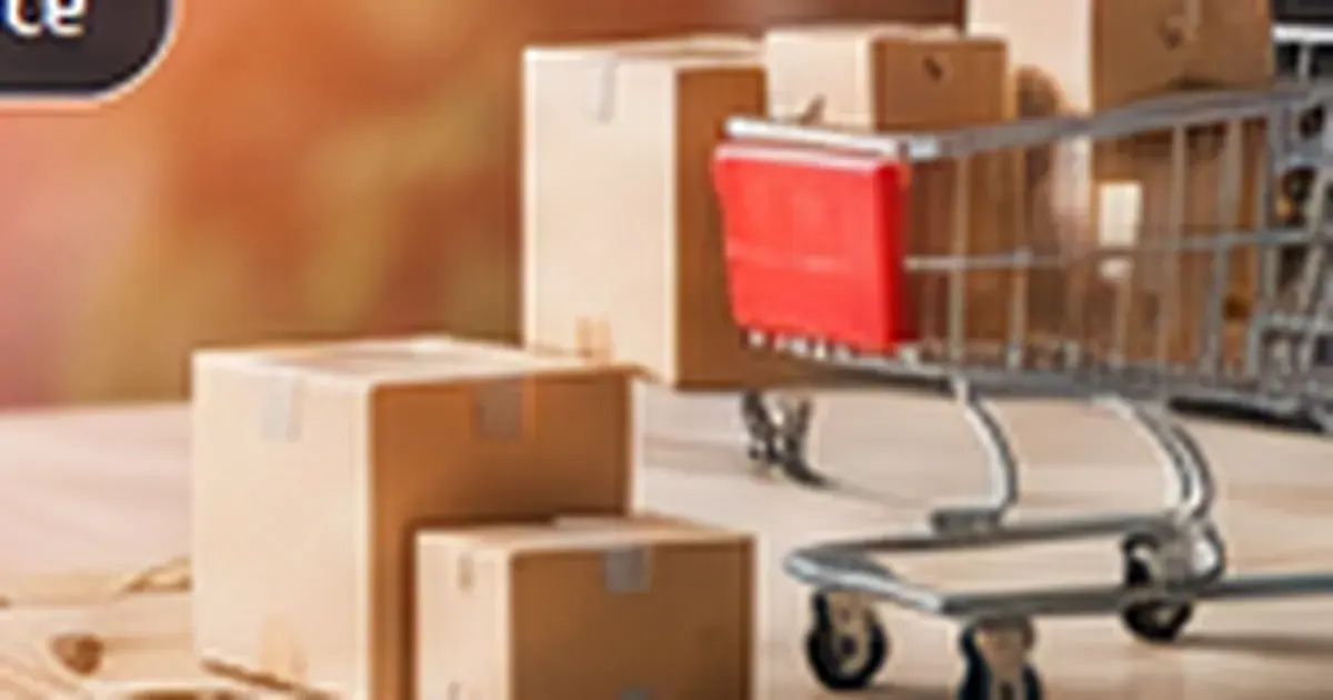 Ecommerce shopping cart and product boxes illustrating category page SEO and merchandising