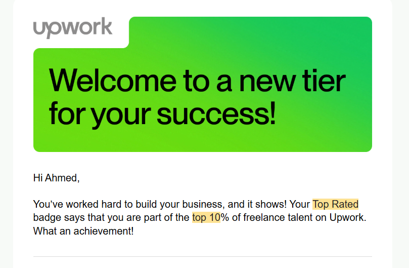 Upwork Top Rated recognition